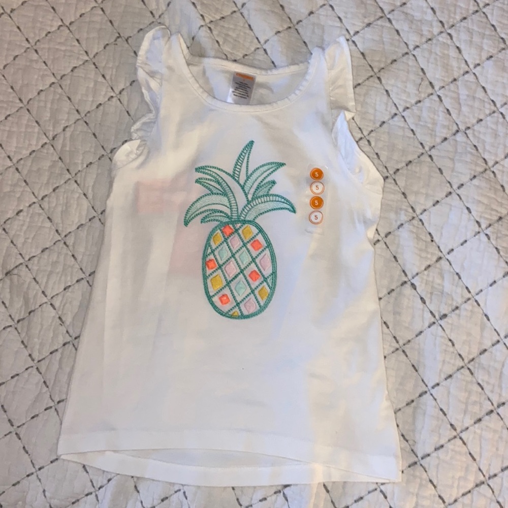 Gymboree Pineapple tank, NWT size 5, ruffled sleeves and cute jewel details